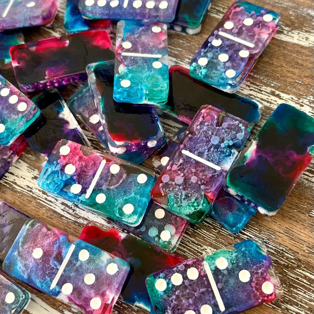 Tie-Dye Alcohol Ink Resin Dominoes Game with Velvet Bag 28 pieces Handmade Gift - Picture 6 of 9